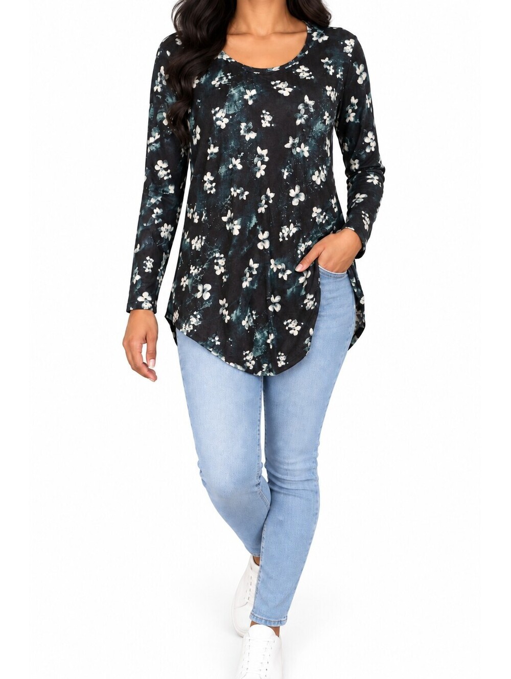 Simply Vera Vera Wang XS Dark Floral Tunic Top Long Sleeve NWT
